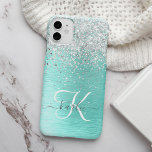Name des aquamarin gebürsteten Metalls Silber Glit iPhone 14 Hülle<br><div class="desc">Dieses schicke Gehäuse mit hübschem silberfarbenem Imitat-Glitzer auf aquamarinem,  gebürstetem metallischem Hintergrund ist einfach zu personalisieren.</div>