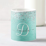 Name des aquamarin gebürsteten Metalls Silber Glit Kaffeetasse<br><div class="desc">Dieses trendige,  schicke Coffee Tasse Design mit hübschem silberglänzenden Glitzer auf aquamarin gebürstetem metallischem Hintergrund ist einfach zu personalisieren.</div>