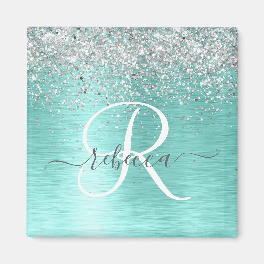 Name des aquamarin gebürsteten Metalls Silber Glit Magnet (Vorne)