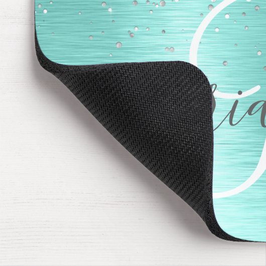 Name des aquamarin gebürsteten Metalls Silber Glit Mousepad (Ecke)