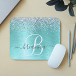 Name des aquamarin gebürsteten Metalls Silber Glit Mousepad<br><div class="desc">Dieses schicke Mousepad-Design mit hübsch silber glänzenden Glitzer auf aquamarinem,  gebürstetem metallischem Hintergrund ist einfach zu personalisieren.</div>