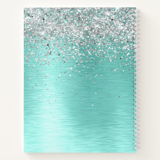 Name des aquamarin gebürsteten Metalls Silber Glit Notizblock (Rückseite)