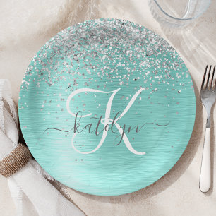 Name des aquamarin gebürsteten Metalls Silber Glit Pappteller