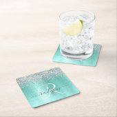 Name des aquamarin gebürsteten Metalls Silber Glit Rechteckiger Pappuntersetzer (Vor Ort)