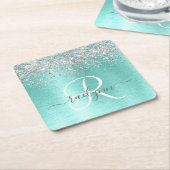 Name des aquamarin gebürsteten Metalls Silber Glit Rechteckiger Pappuntersetzer (angewinkelt)