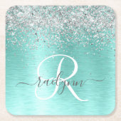 Name des aquamarin gebürsteten Metalls Silber Glit Rechteckiger Pappuntersetzer (Vorderseite)