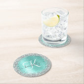 Name des aquamarin gebürsteten Metalls Silber Glit Runder Pappuntersetzer (Vor Ort)