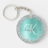 Name des aquamarin gebürsteten Metalls Silber Glit Schlüsselanhänger (Vorderseite)
