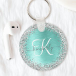 Name des aquamarin gebürsteten Metalls Silber Glit Schlüsselanhänger<br><div class="desc">Dieses schicke Design mit hübsch silber funkelnden Imitaten Glitzer auf aquamarin gebürstetem metallischem Hintergrund ist einfach zu personalisieren.</div>