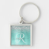 Name des aquamarin gebürsteten Metalls Silber Glit Schlüsselanhänger (Vorne)
