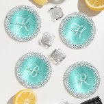 Name des aquamarin gebürsteten Metalls Silber Glit Untersetzer Set<br><div class="desc">Dieses schicke Set-Design mit hübschem silberglänzenden Glitzer auf aquamarin gebürstetem metallischem Hintergrund ist einfach zu personalisieren.</div>