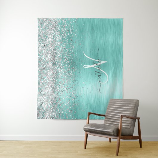 Name des aquamarin gebürsteten Metalls Silber Glit Wandteppich (Beispiel)