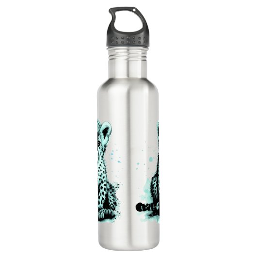 Name des aquamarinen Baby Cheetah Child Edelstahlflasche (Rückseite)