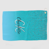 Name des aquamarinen blauen Glitzer Golfhandtuch (Horizontal)