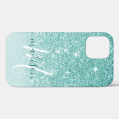 Name des Aquamarinen Glitzer Case-Mate iPhone Hülle (Rückseite (Horizontal))