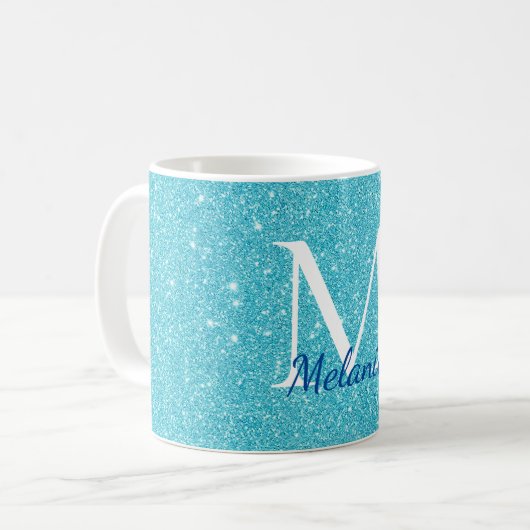 Name des Aquamarinen Glitzer Kaffeetasse (Vorderseite Links)