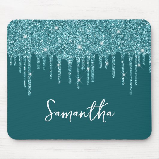 Name des aquamarinen Glitzer Mousepad (Vorne)