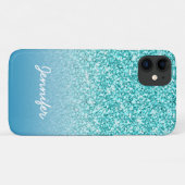 Name des Aquamarinen Glitzer Personalisiert Case-Mate iPhone Hülle (Rückseite (Horizontal))
