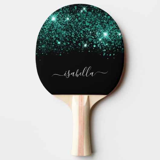 Name des aquamarinen Glitzer Tischtennis Schläger (Rückseite)