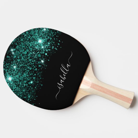 Name des aquamarinen Glitzer Tischtennis Schläger (Seitenansicht)