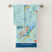 Name des Aquamarinen Gnome Monogramms Badhandtuch Set (Insitu)