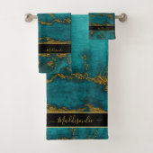 Name des aquamarinen Goldmarmor-Monogramms Badhandtuch Set (Insitu)
