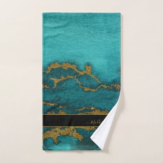 Name des aquamarinen Goldmarmor-Monogramms Badhandtuch Set (Handtuch)