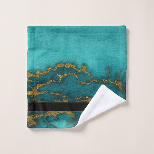 Name des aquamarinen Goldmarmor-Monogramms Badhandtuch Set (Waschlappen)