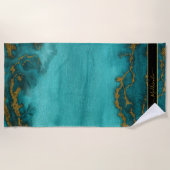 Name des aquamarinen Goldmarmor-Monogramms Strandtuch (Vorderseite)