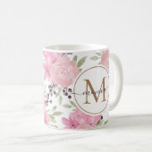 Name des Aquarells Floral Gold Monogram Kaffeetasse (VorderseiteRechts)