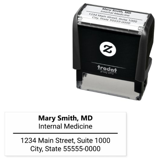 Name des Arztes/Rücksendeadresse des Titels Permastempel (Beispiel)