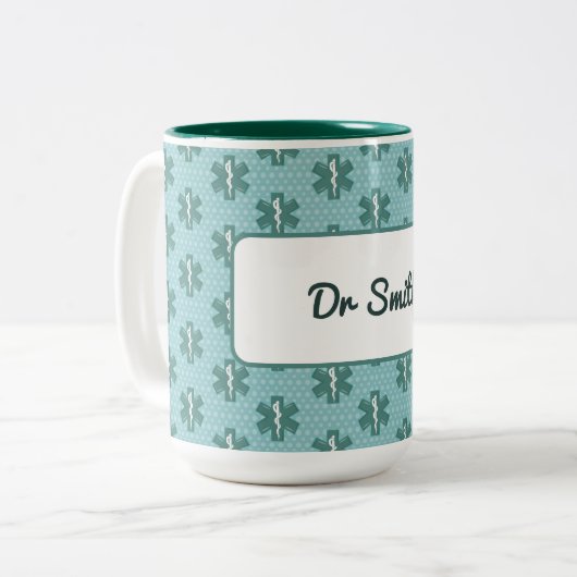 Name des Arztes Symbol Medizinisches Geschenk Zweifarbige Tasse (Vorderseite Links)