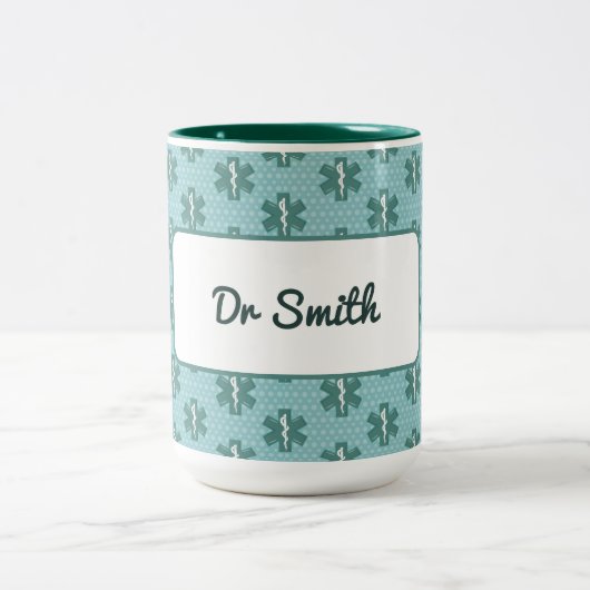 Name des Arztes Symbol Medizinisches Geschenk Zweifarbige Tasse (Mittel)