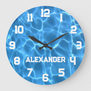 Name des Athleten Aqua-Blauer Schwimmbecken Große Wanduhr