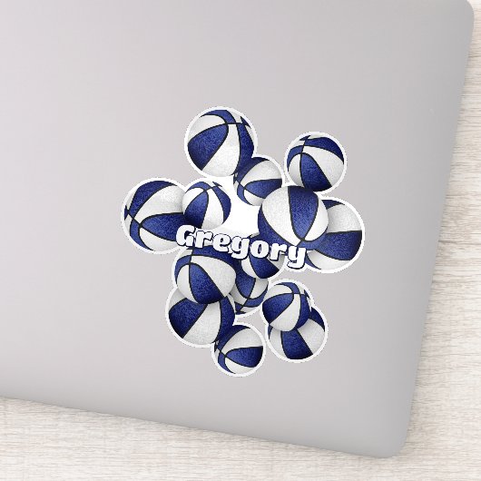 Name des Athleten auf dem Haufen blauer weißer Bas Aufkleber (Detail)