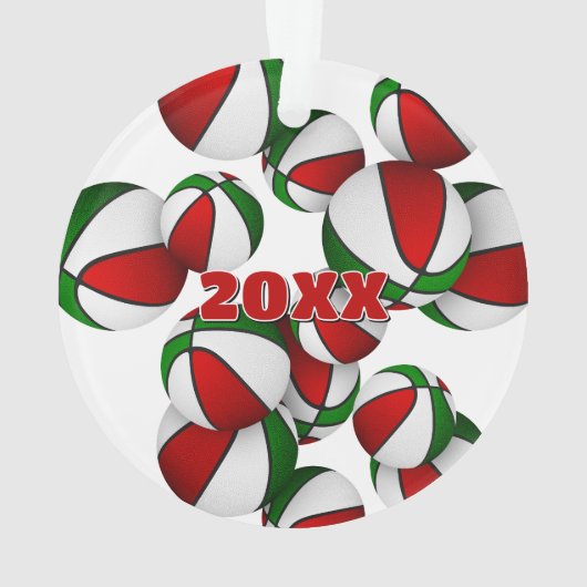 Name des Athleten auf rot-grünen Basketballkörben Ornament (Rückseite)