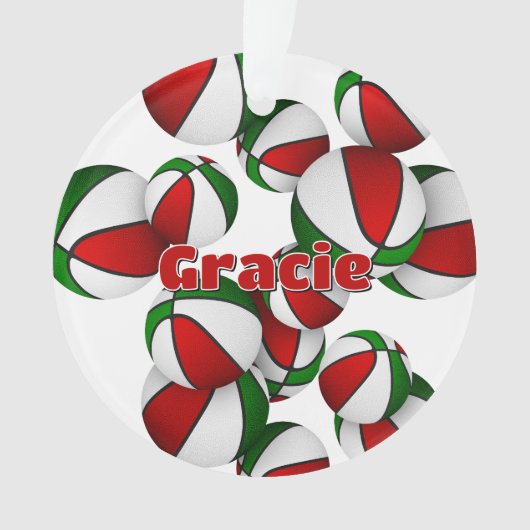 Name des Athleten auf rot-grünen Basketballkörben Ornament (Vorderseite)