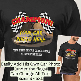 Name des Autos Foto-Textes, Champions Sieger-Flagg T-Shirt