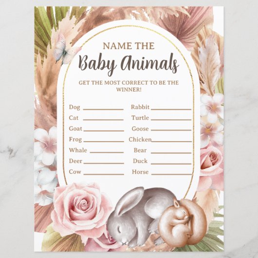 Name des Baby Animals Baby Shower Game (Vorderseite)
