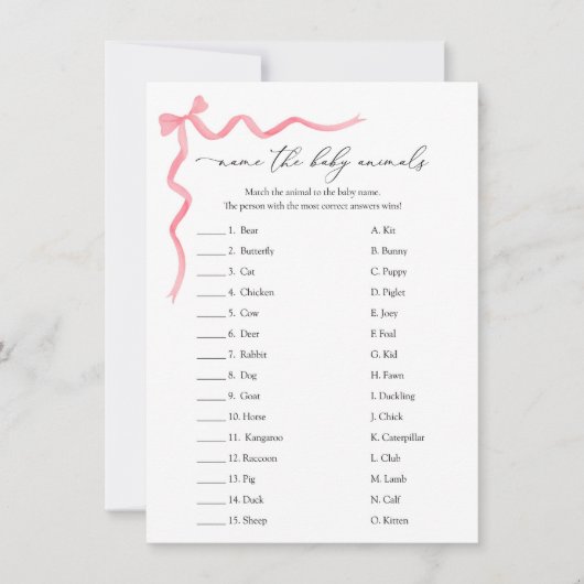 Name des Baby Animals Baby Shower Game Einladung (Vorderseite)