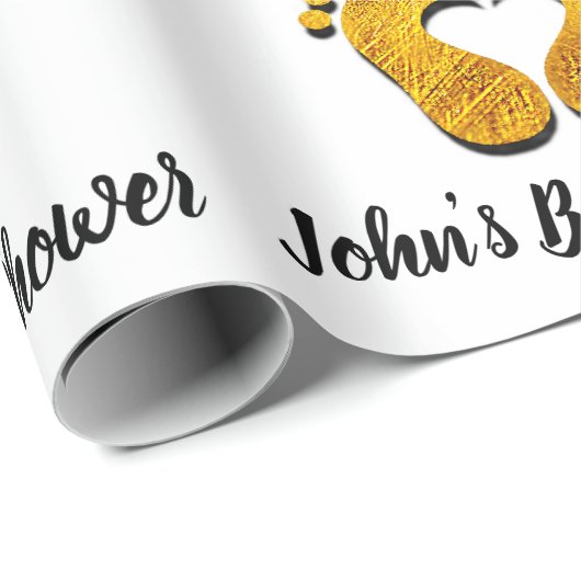 Name des Babyduschens Datum Schwarz-weißes Gold Geschenkpapier (Rolleneckpunkt)