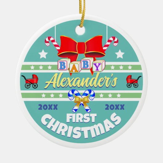 Name des Babys First Christmas Unisex Keramik Ornament (Vorne)