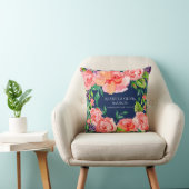 Name des Babys Modernes Aquarellfarben-Navy-Floral Kissen (Stuhl )