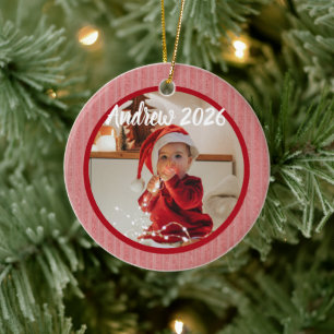 Name des Babys zum ersten Weihnachten auf roten St Keramik Ornament