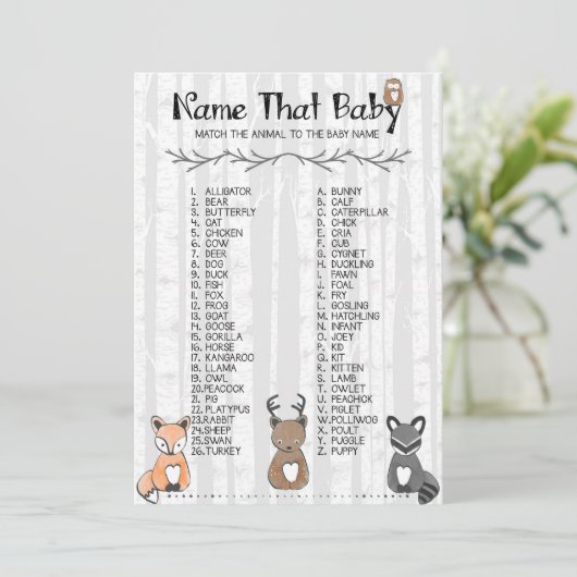 Name des Babyspiels Einladung (Stehend Vorderseite)