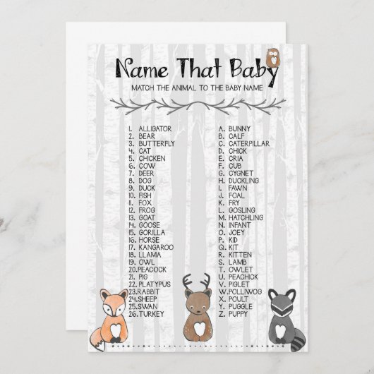 Name des Babyspiels Einladung (Vorne/Hinten)