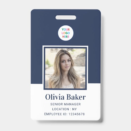 Name des Barcode-Firmenlogos für moderne Navy Blue Ausweis (Vorderseite)