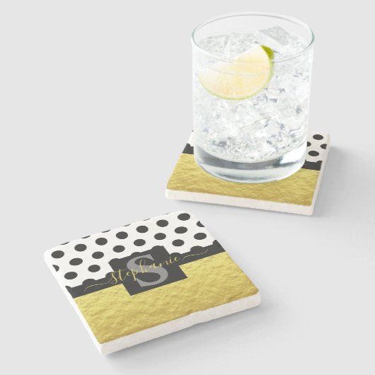 Name des benutzerdefinierten Gold Monogram Black D Steinuntersetzer (Seitenansicht)