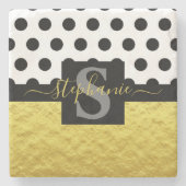 Name des benutzerdefinierten Gold Monogram Black D Steinuntersetzer (Vorderseite)