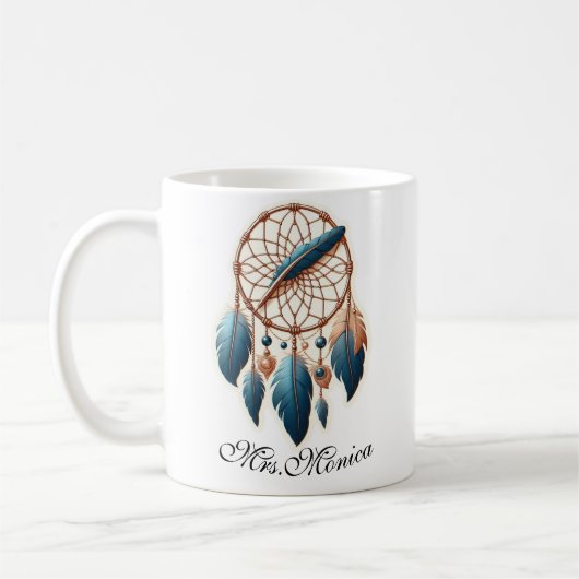 Name des benutzerdefinierten Lehrers Boho Dreamcat Kaffeetasse (Links)